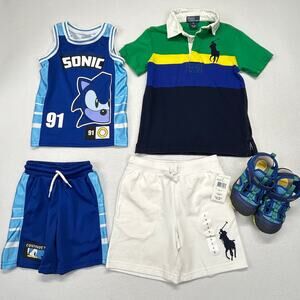 Boys Lot Size 4-5 Sonic RL Polo Big Pony Shorts Shirts Shoes 11 Blue Green White